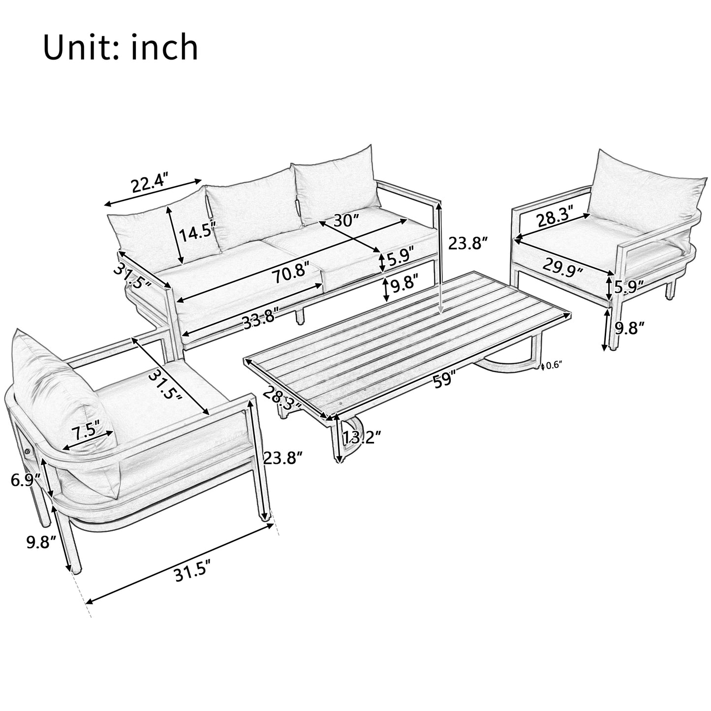 Rosio 4 Pc Outdoor Patio Seating Set - Light Gray