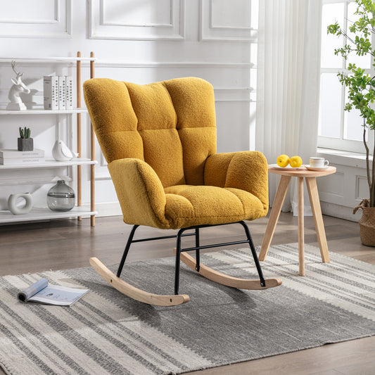 Noble Wool Fabric Upholstered Rocking Chair - Yellow