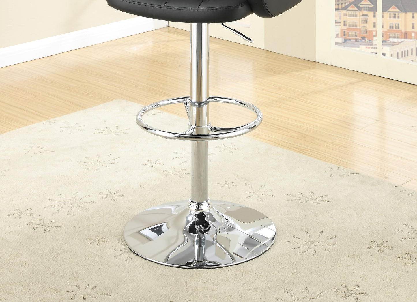 Elegant Armrest Tufted Leather Swivel Barstool  - Black