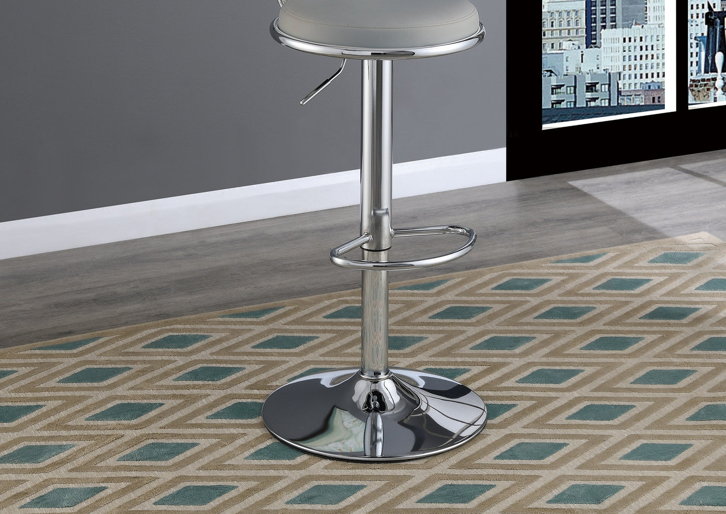 Vita Adjustable Bar stool  Faux Leather Chrome Base - Gray  Set of 2