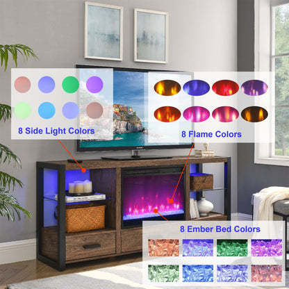 Electric Fireplace MediaTV Stand with Colorful LED Lights - Barn Wood