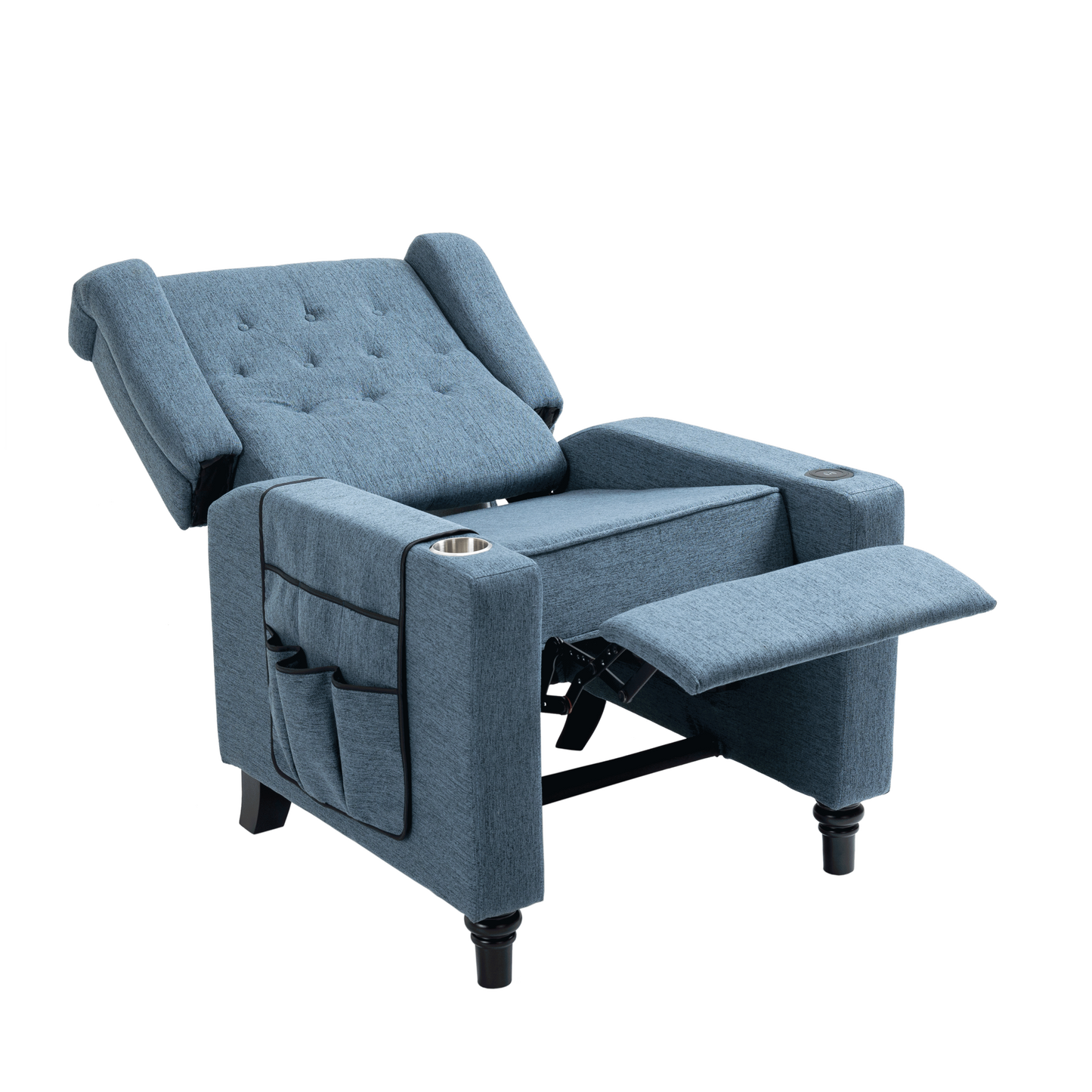 Cole Arm Pushing Fabric Recliner  - Navy Blue