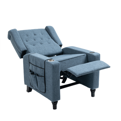 Cole Arm Pushing Fabric Recliner  - Navy Blue