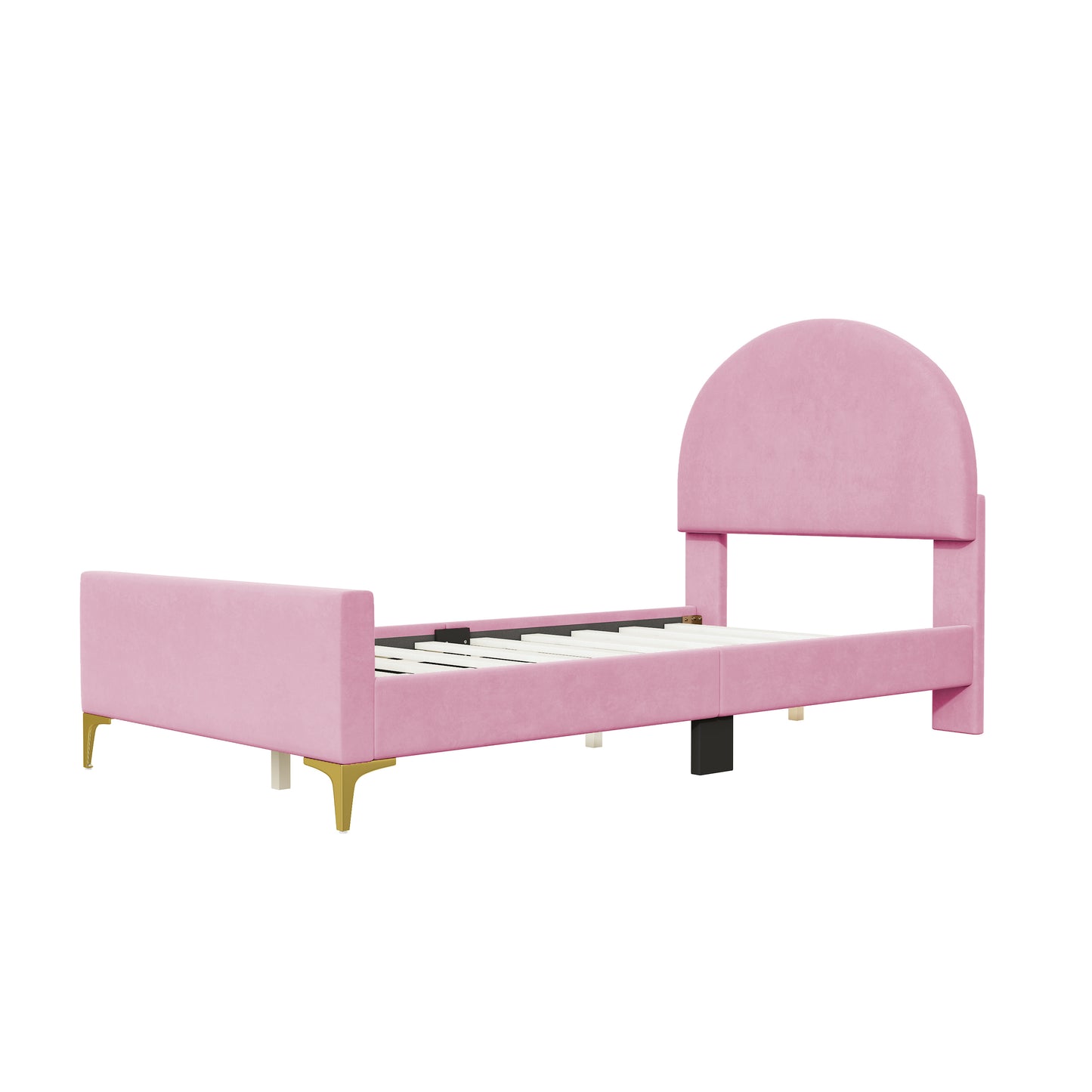 Lynn Twin Size Velvet Platform Bed w Mental Legs - Pink