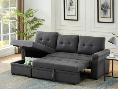 Hunter Linen Reversible Sleeper Sectional Sofa with Storage Chaise - Dark Gray