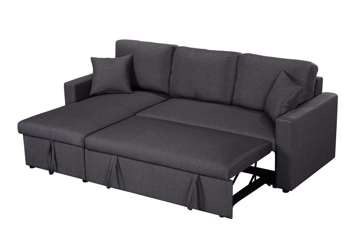 Paisley Linen Fabric Reversible Sleeper Sectional Sofa with Storage - Dark Gray