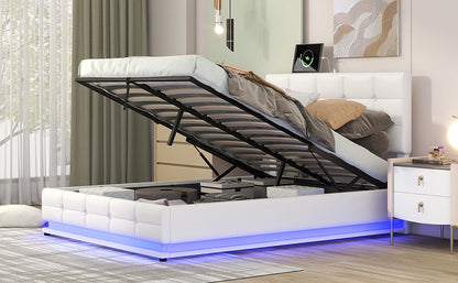 Luxury Dream Full Bed with Smart Storage and LED Illumination - White