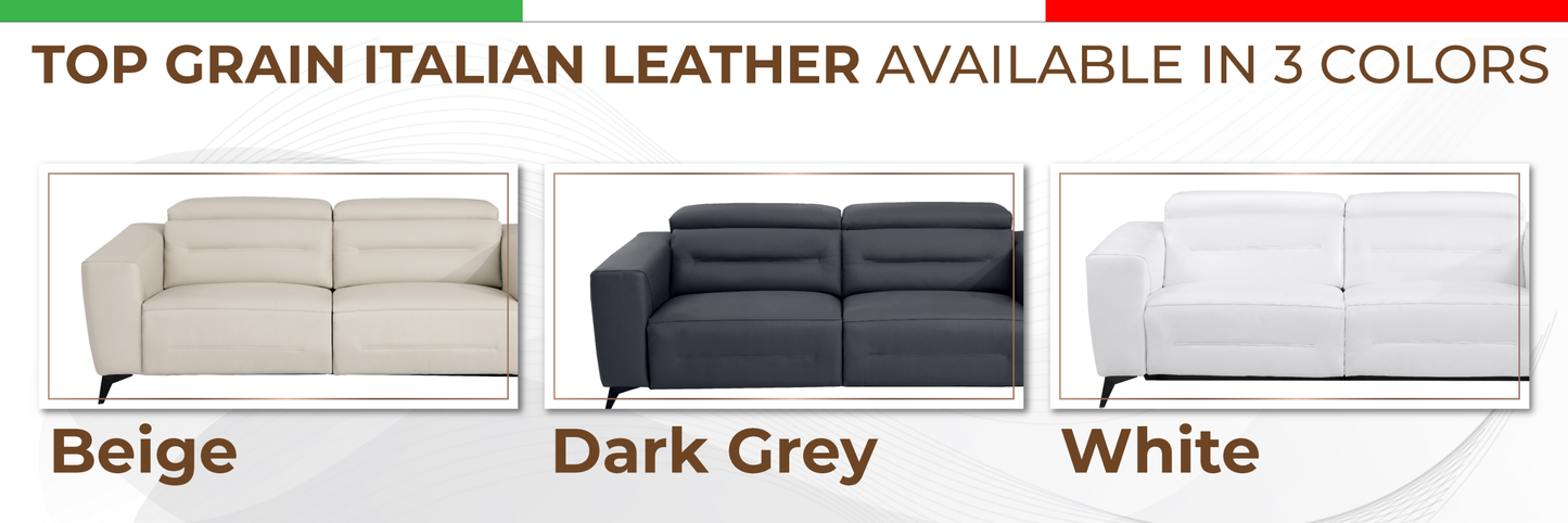 Honcho Top Grain Italian Leather Sofa with Power Recliner - Dark Grey