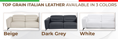 Honcho Top Grain Italian Leather Loveseat with Power Recliner - Dark Grey