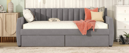 Xena Twin Size Upholstered Daybed with Drawers - Gray