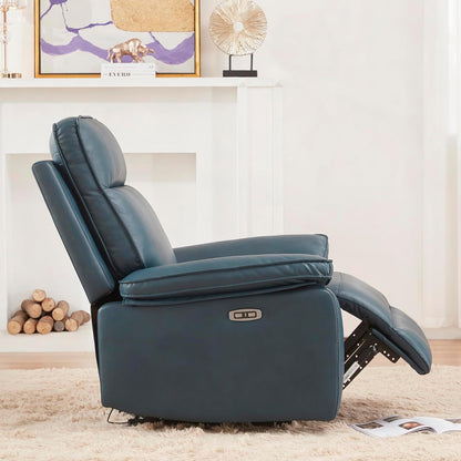 Emma Oversized Leather Power Recliner with USB Port - Dark Blue