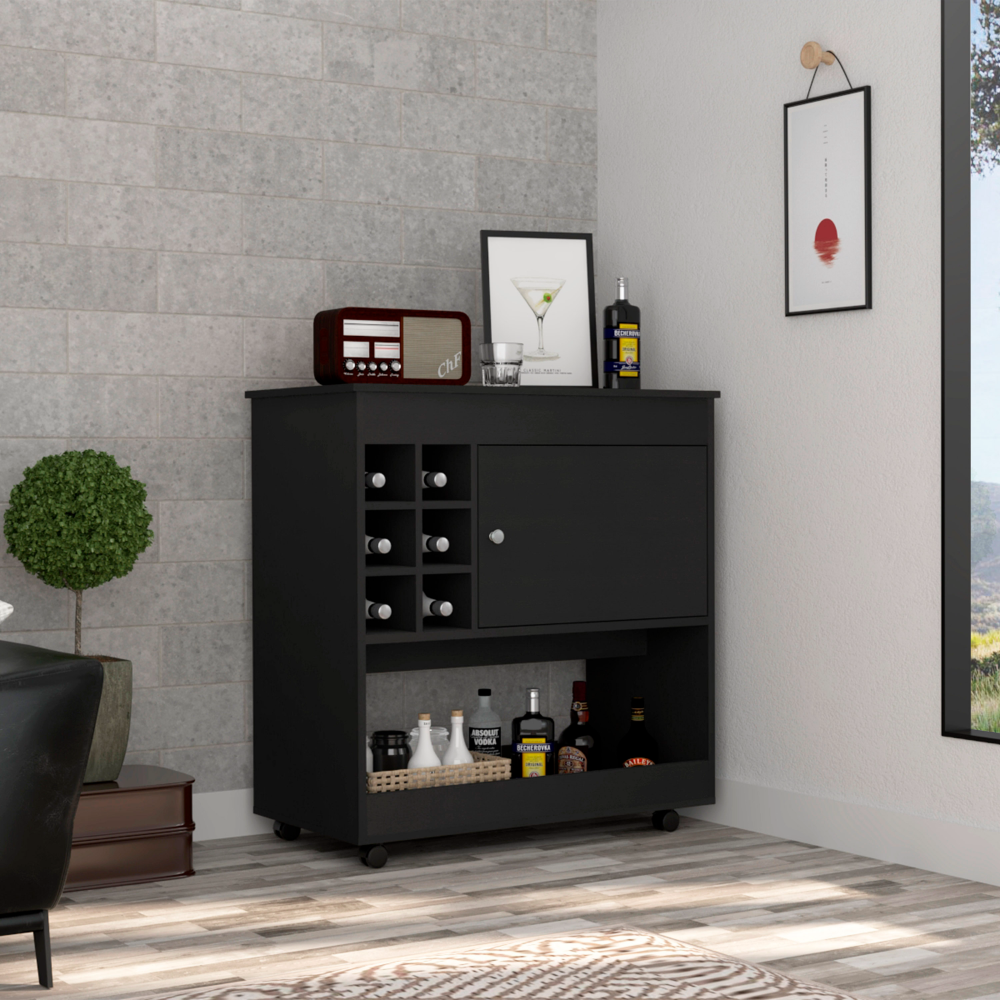 Deon Bar Cabinet With Wheels - Black