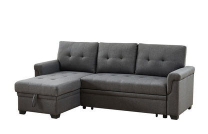 Hunter Linen Reversible Sleeper Sectional Sofa with Storage Chaise - Dark Gray