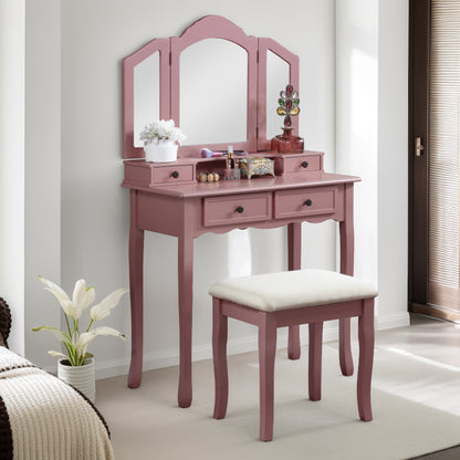 Sanlo Wooden Vanity Make Up Table and Stool Set - Rose Gold