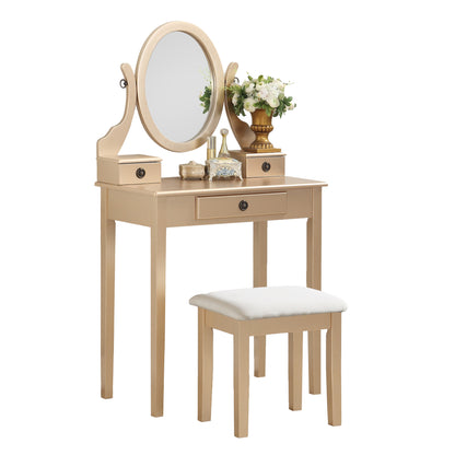 Moniya Makeup Vanity Table and Stool Set - Gold