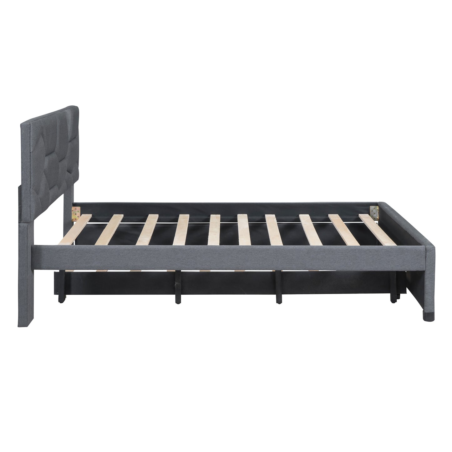 Brick Full Size Upholstered Platform Bed with Twin Size Trundle - Gray