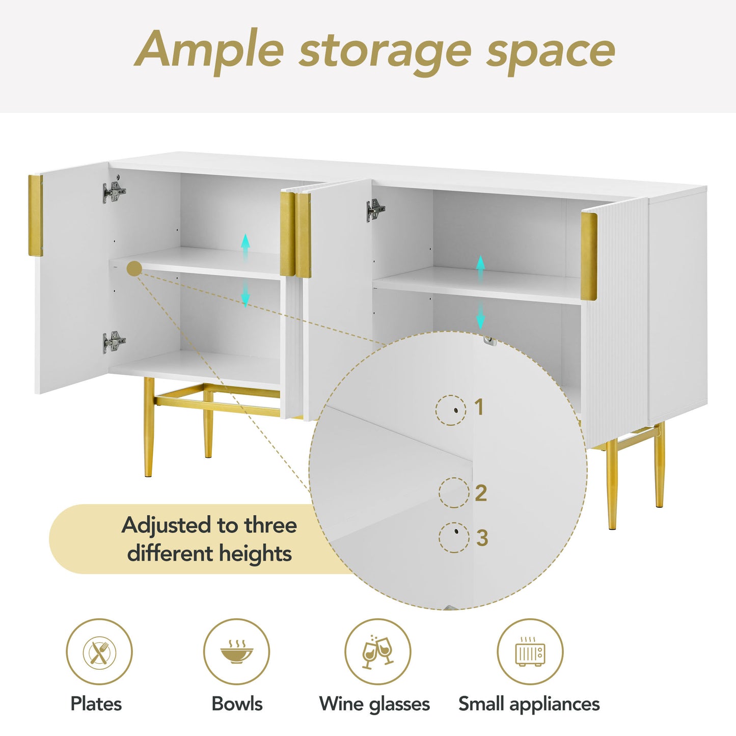 Sylvia Gold Metal Handle Sideboard Buffet - White