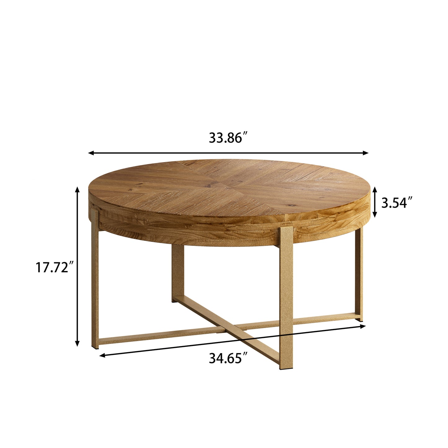 Fir Wood Table Top 33.86"  Coffee Table - Gold