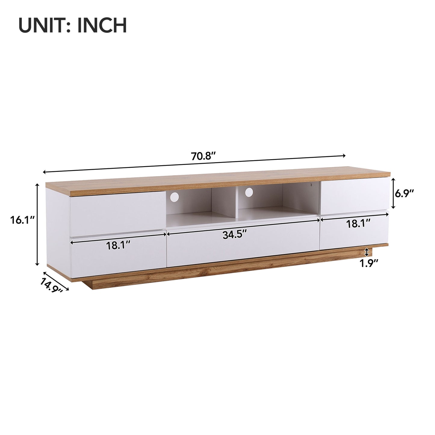 Dena Modern TV stand with Door Rebound Device - White+Natural