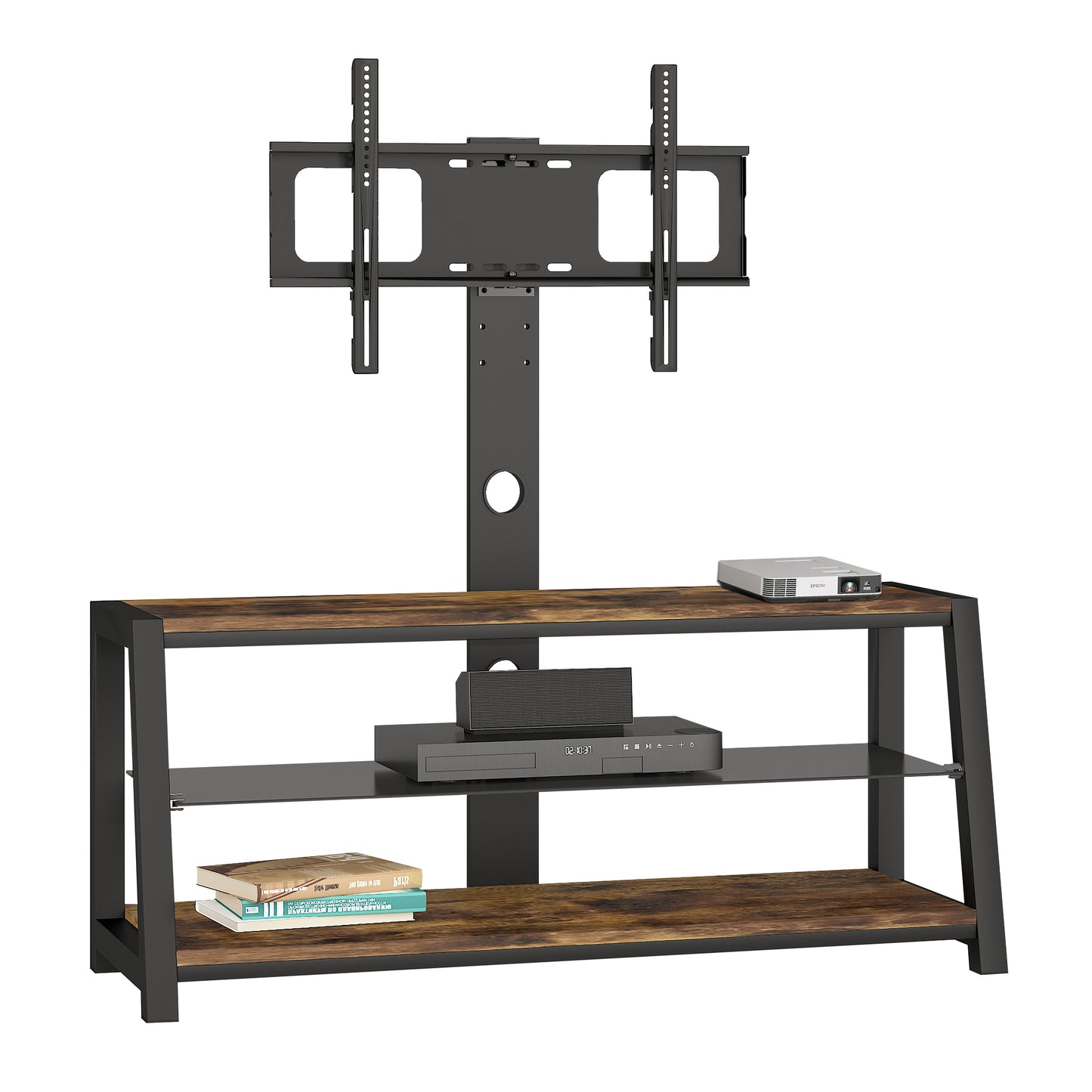 Up TV Stand Tempered Glass Height Adjustable - Black