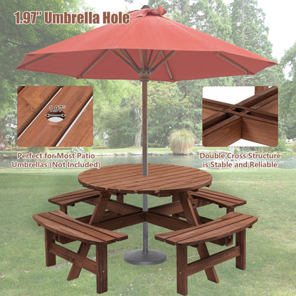 Nix 8-Person Circular Outdoor Wooden Picnic Table - Brown