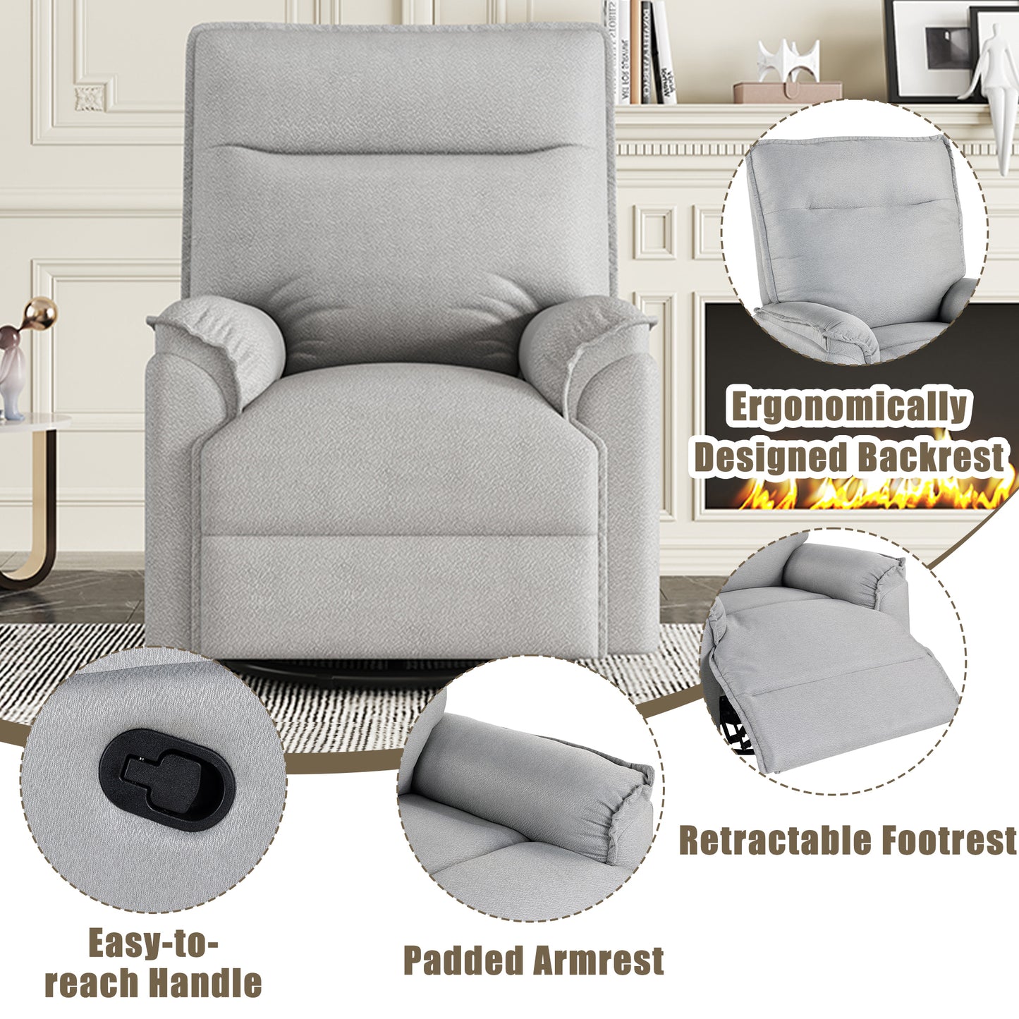 Hano 360° Swivel Recliner Chair - Gray