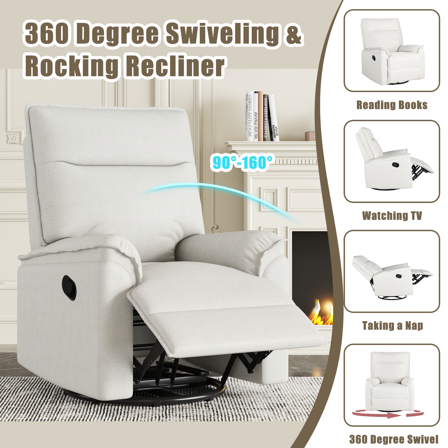 Hano 360° Swivel Recliner Chair - Beige