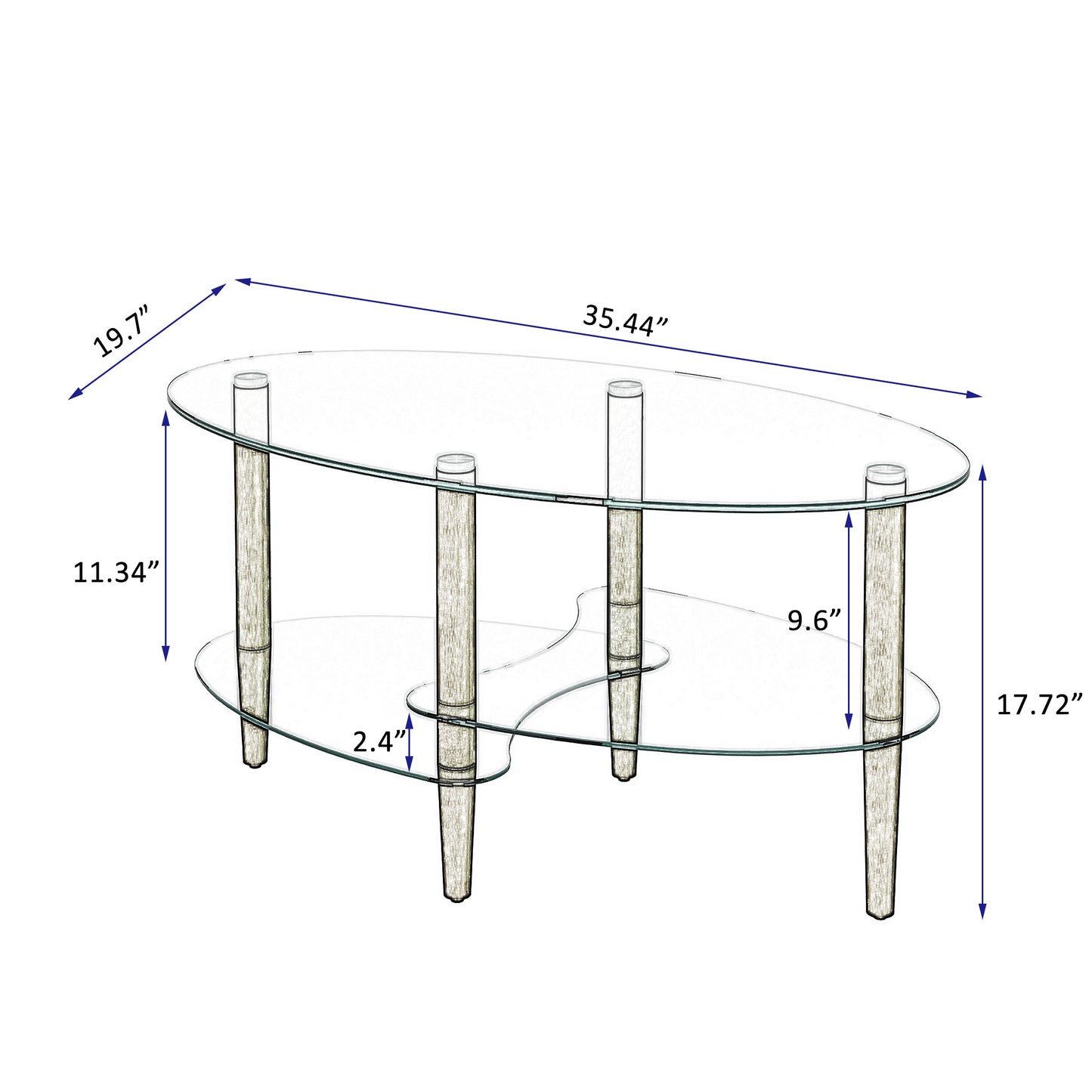 Float Oval Glass Coffee Table Oak Wood Leg