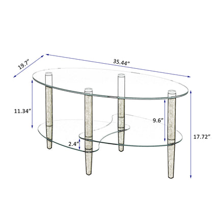 Float Oval Glass Coffee Table Oak Wood Leg