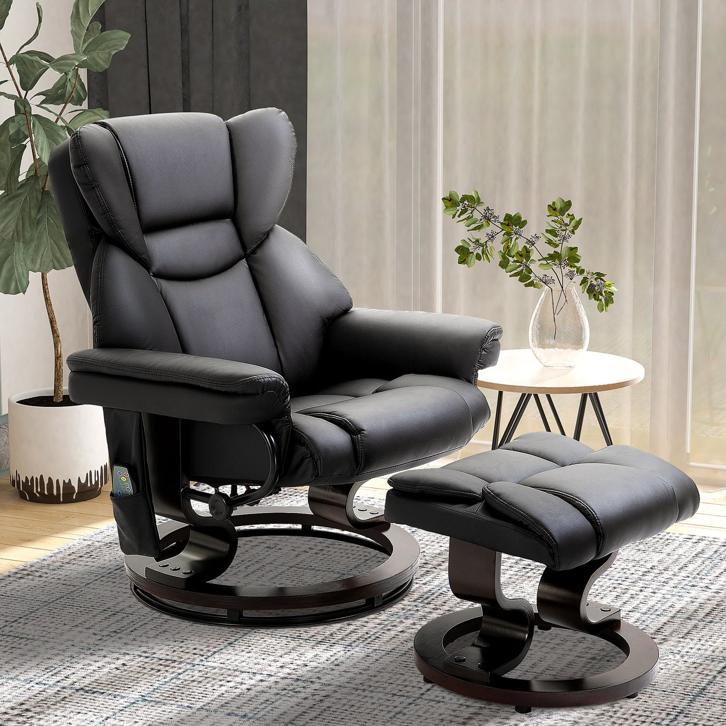 Valentina Massage Recliner Chair with Ottoman Footrest - Black