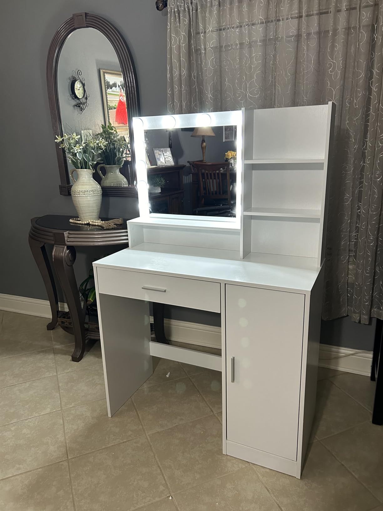 Vez Vanity Desk with Mirror & Light - White