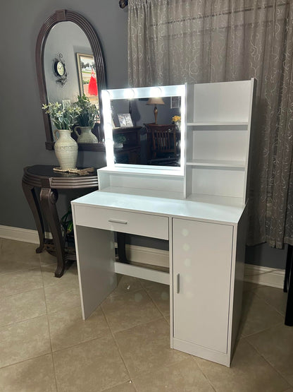 Vez Vanity Desk with Mirror & Light - White