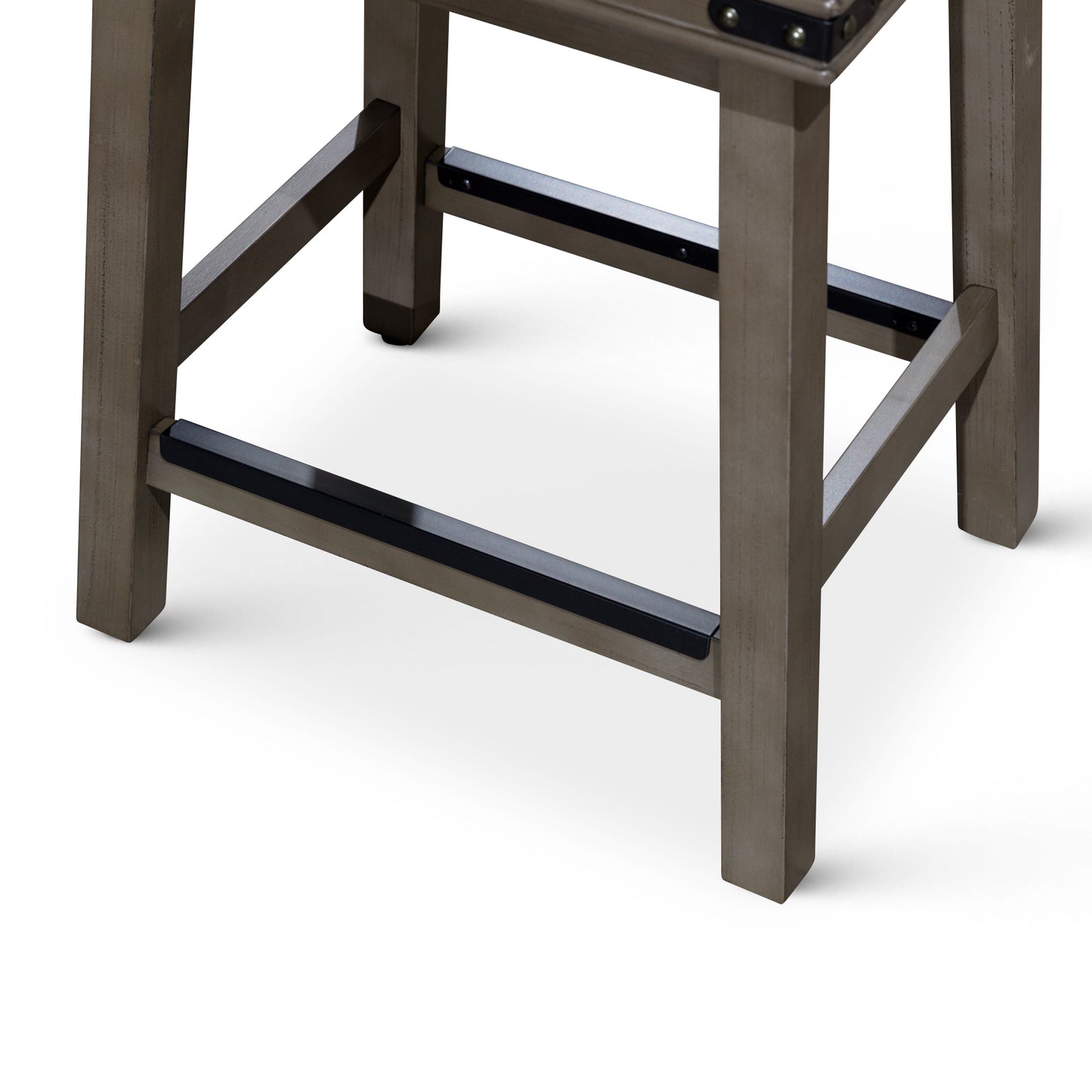 Viva Counter Stool, Weathered Gray Finish, Black Leather Seat