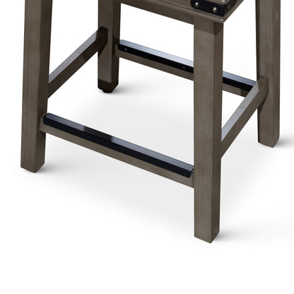 30" Bar Stool, Weathered Gray Finish, French Gray Leather Seat