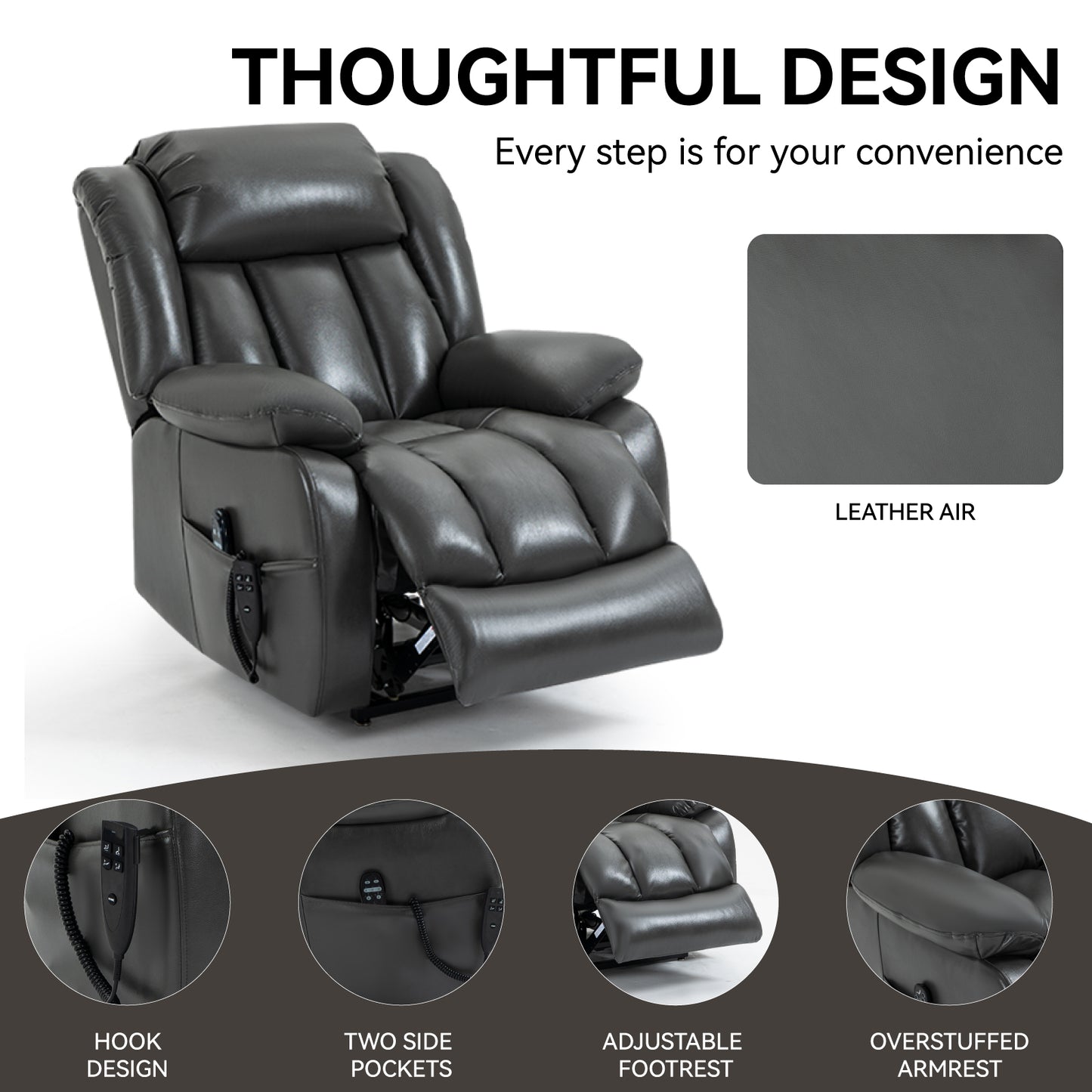 Brooklyn Dual Motor Power Lift Recliner Chair with Massage and Heating - Gray