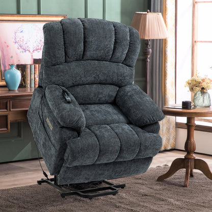 Mia Heat Massage Chenille Power Lift Recliner Chair - Blue-Gray