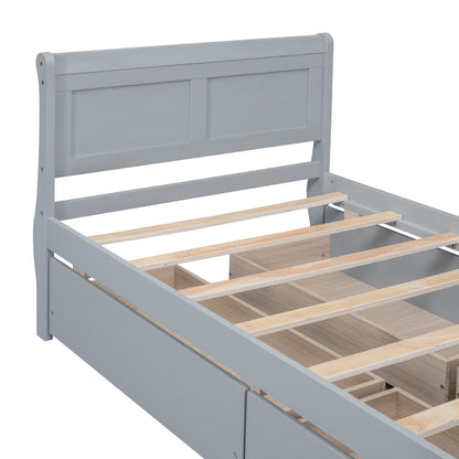 Meg Twin Size Wood Platform Bed with 4 Drawers - Gray