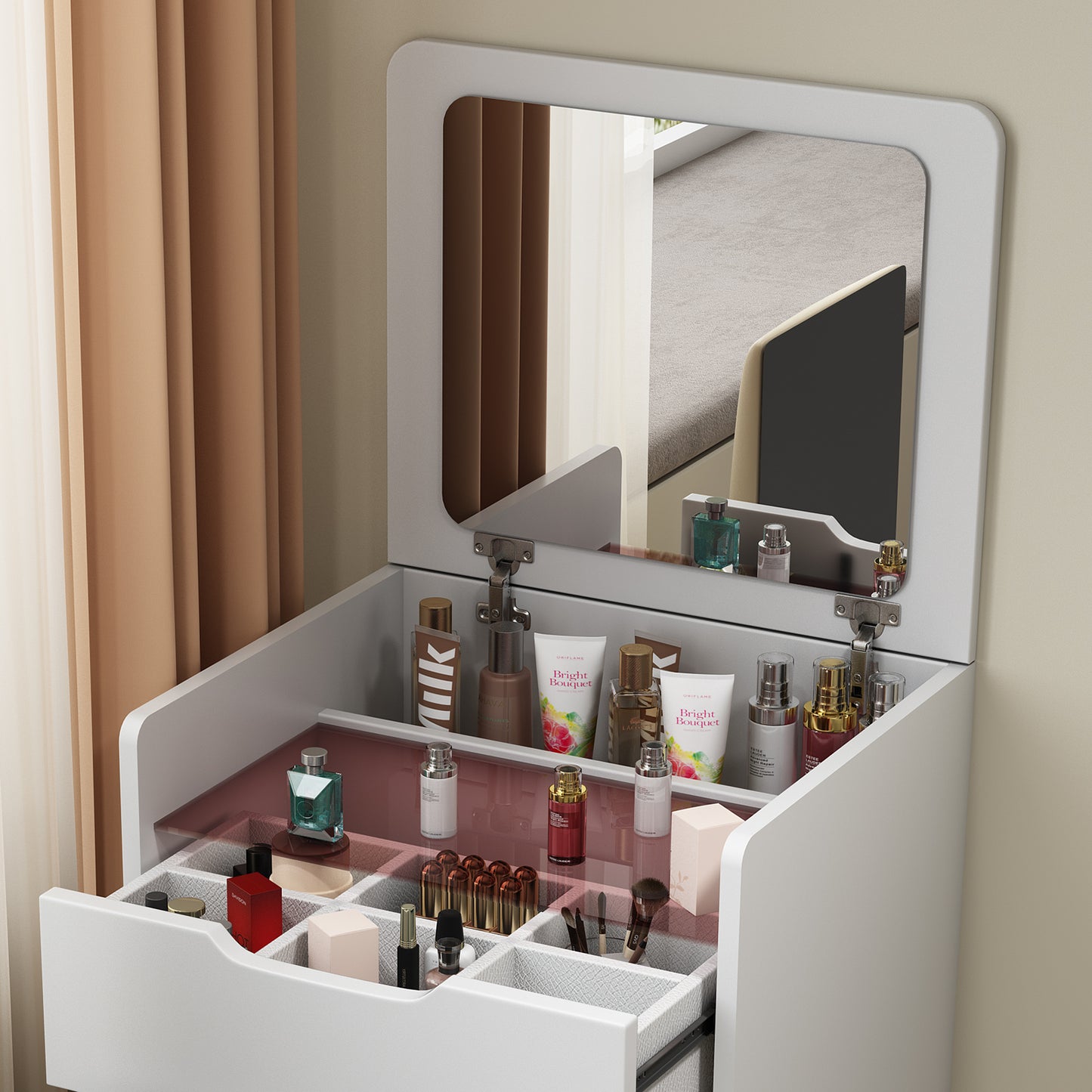 Cortez 3 in 1 Vanity Desk with Plip Top Mirror - White