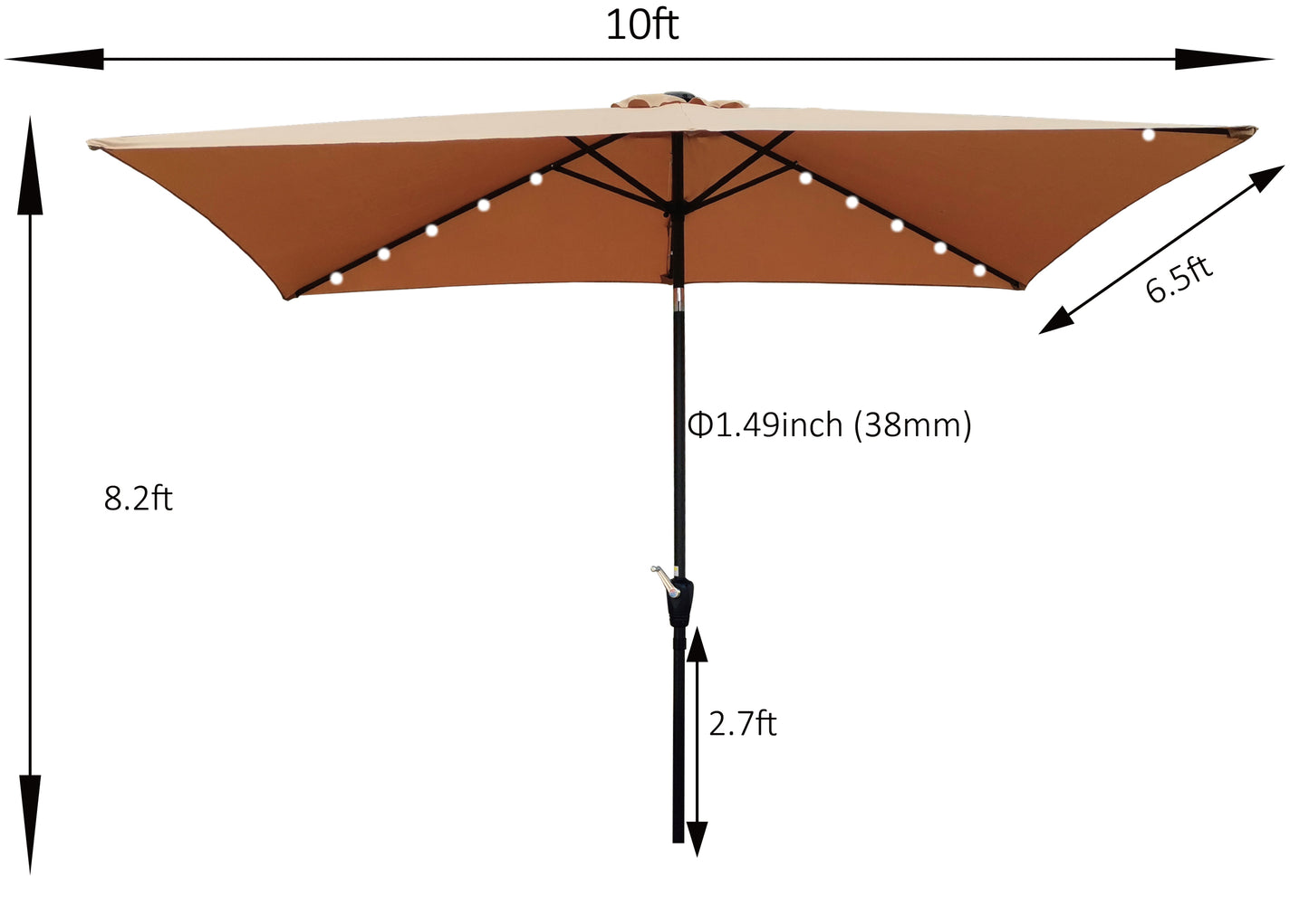 Joya 10 x 6.5 ft Patio Solar LED Umbrellas  with Crank - Brown