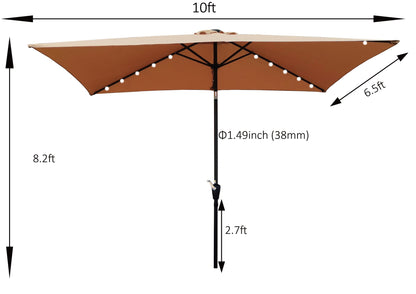 Joya 10 x 6.5 ft Patio Solar LED Umbrellas  with Crank - Brown