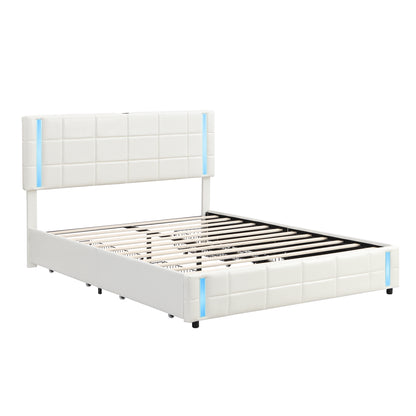 Bot Queen Size Platform Bed with LED - White