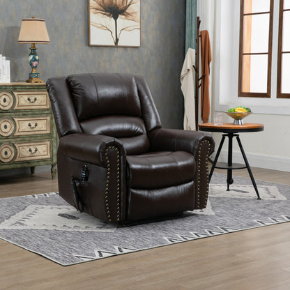 Zest Power Lift Genuine Leather Recliner Chair Heat Massage Dual Motor - Brown