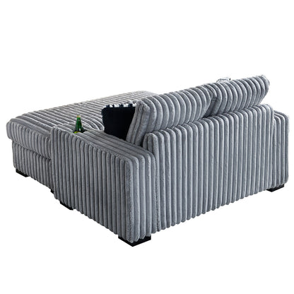 Gene Square Arm Loveseat With Ottoman - Light Gray