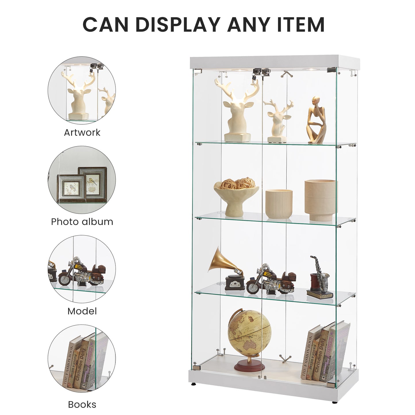 Stargazer 4 Shelves Glass Display Cabinet - White