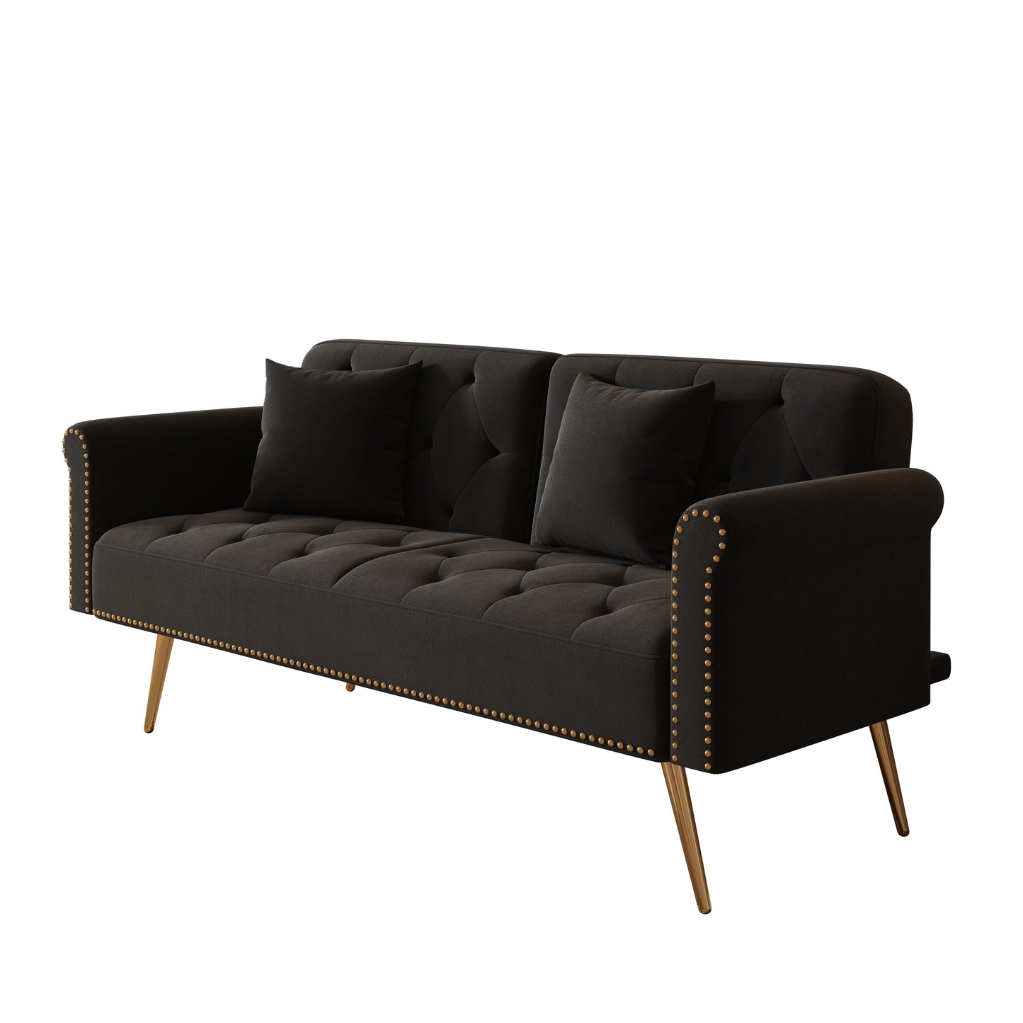 Uma Convertible Velvet Sofa Bed - Black