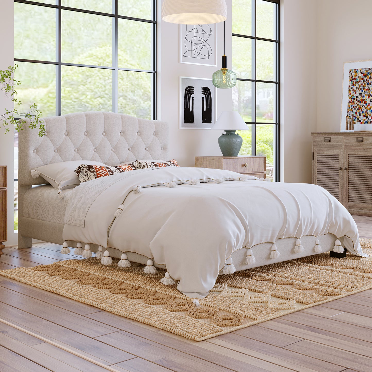 Domoni Queen Size Platform Bed Frame - Beige