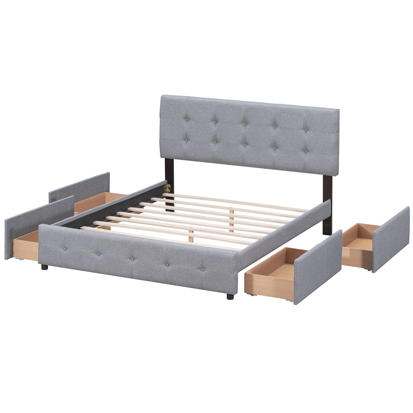 Draco Queen Size Platform Bed with 4 Drawers - Light Gray