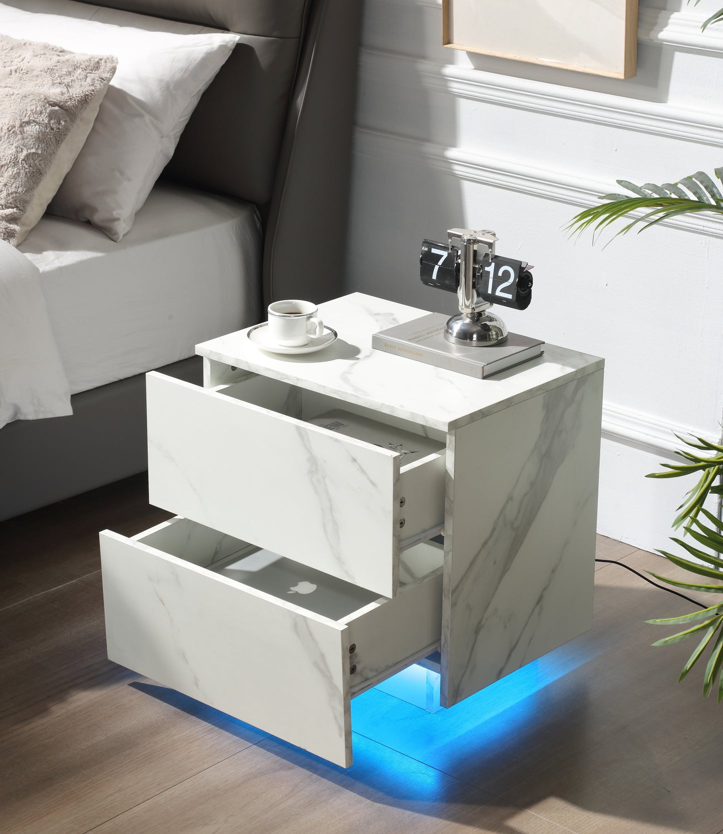 Nami Nightstand with LED Strip Lights - White