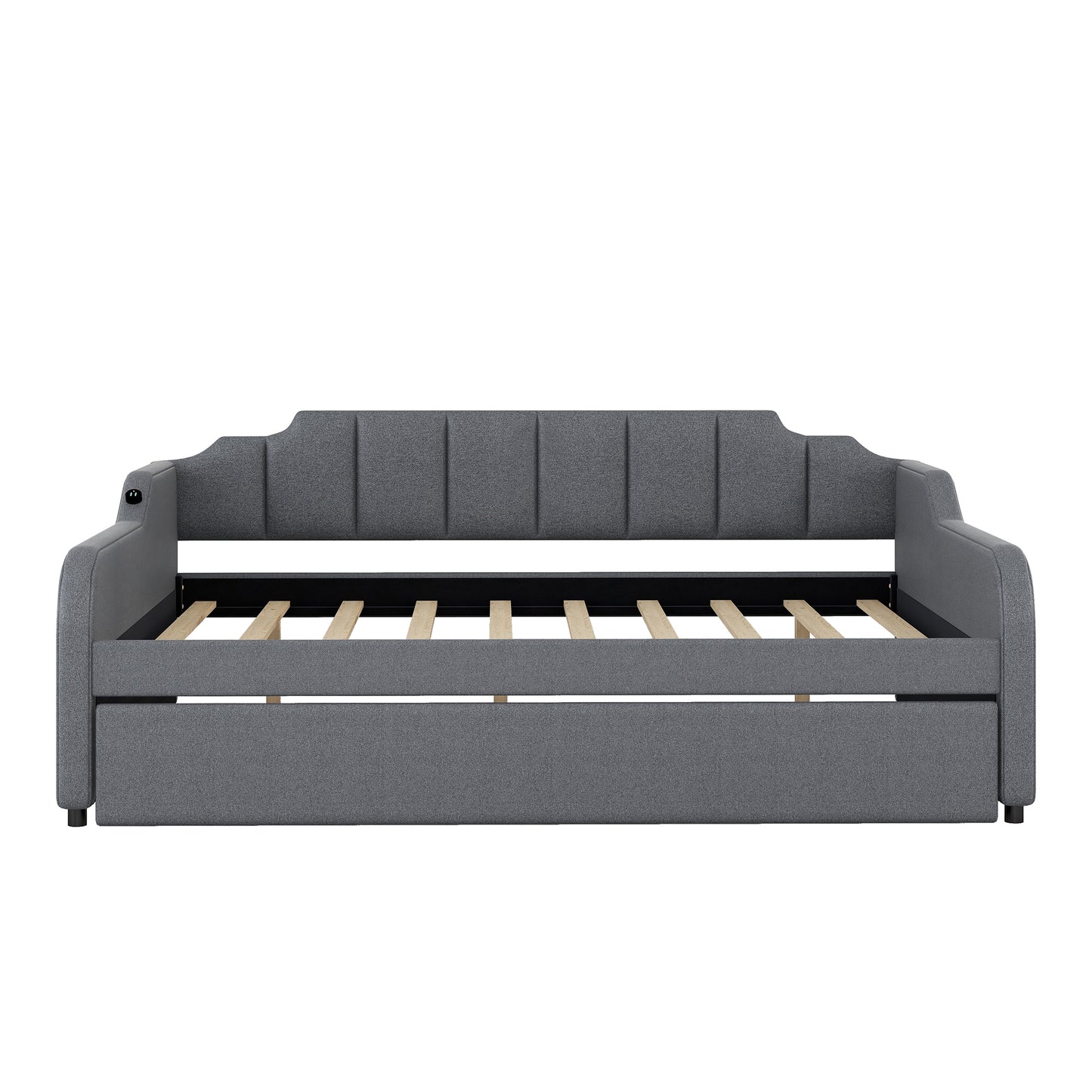 Clair Full Size Daybed with Trundle and USB Chargings - Gray