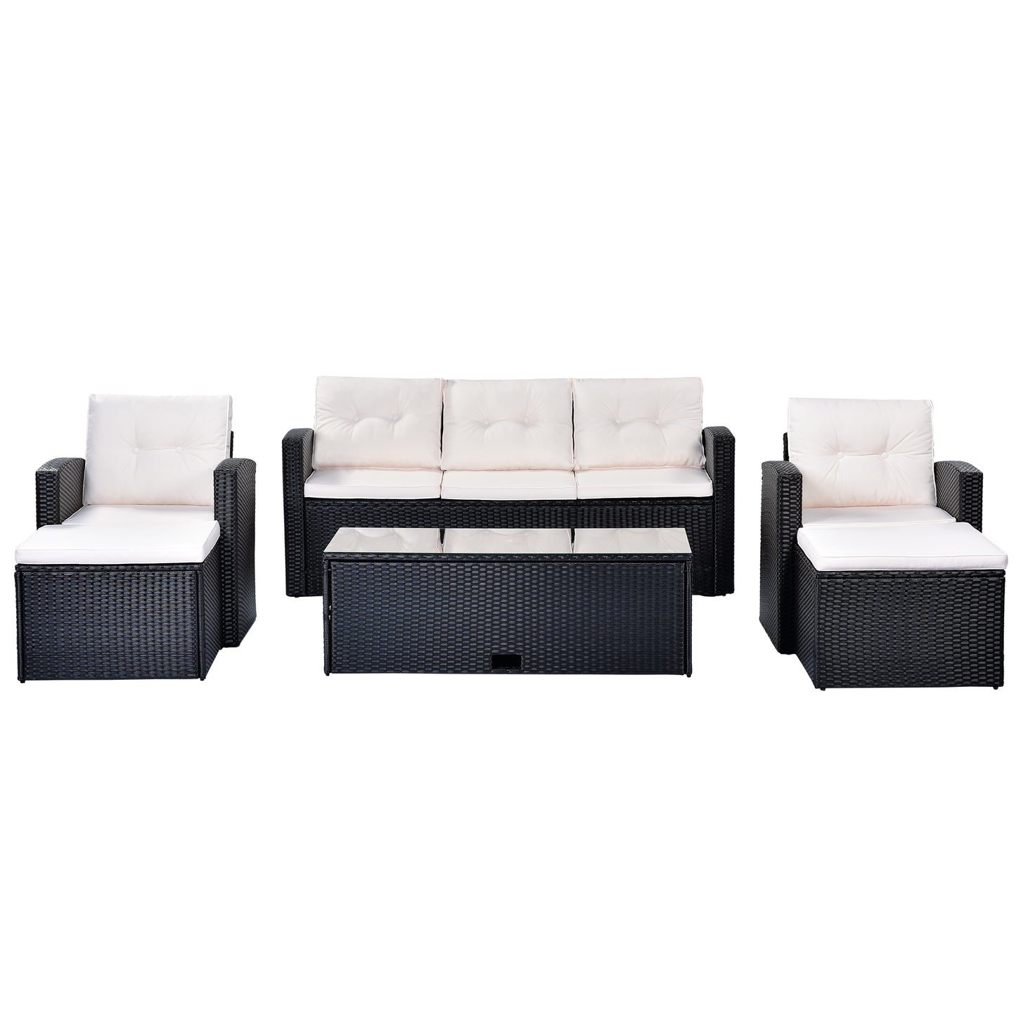 Prado 6 Pc PE Rattan Outdoor Patio Furniture Set - Beige